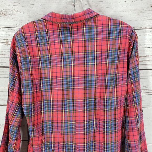 Victoria Secret New Women's Red Plaid Button Up Sleeve Top Size M - Picture 10 of 13